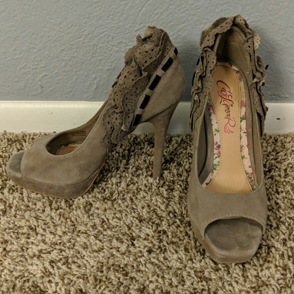 Suede peep-toe heels